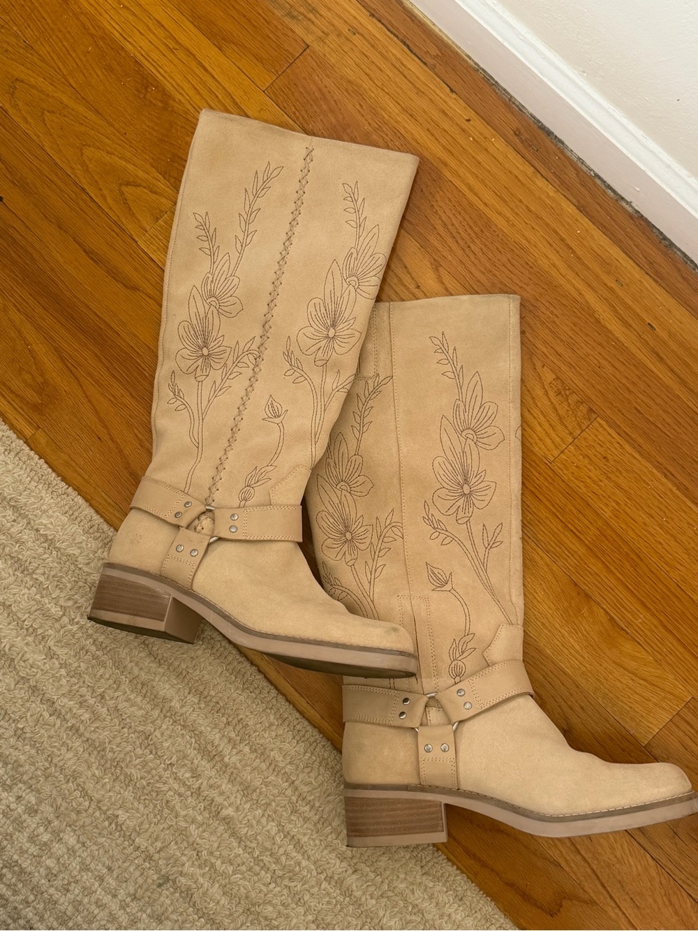 Lucky Brand Tan Embroidered Knee-High Heeled Boots